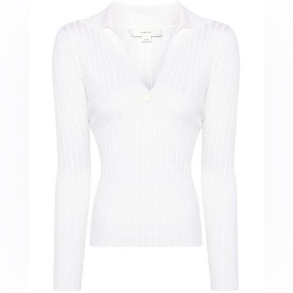 Vince ribbed knit polo top wool silk blend theory Eileen fisher cos everlane - Picture 2 of 8